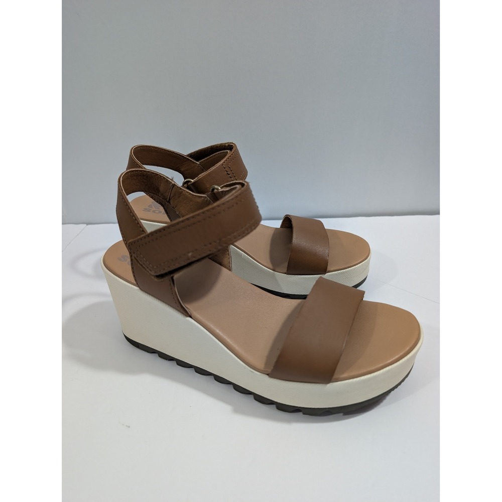 Sorel Cameron Flatform Sandals Womens 6 Velvet Tan Leather Wedge NL4018-242